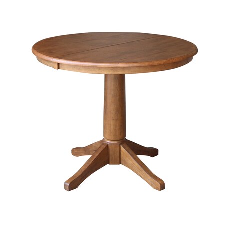 International Concepts Round 36 in Round Top Pedestal Table with 12 in Leaf, 30.1 in H, Distressed Oak, 36 in W, 48 in L K42-36RXT-27B